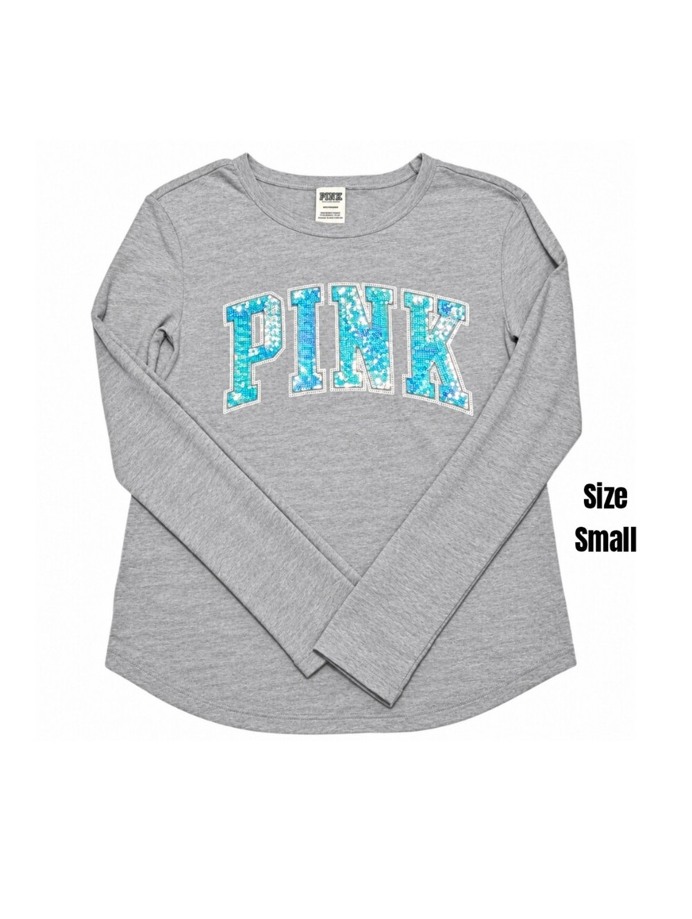 Victoria's Secret VS PINK Grey Sequin Bling Long Sleeve Perfect Tee Size Small